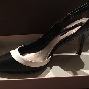 Strappy Black & White Open-back Heels